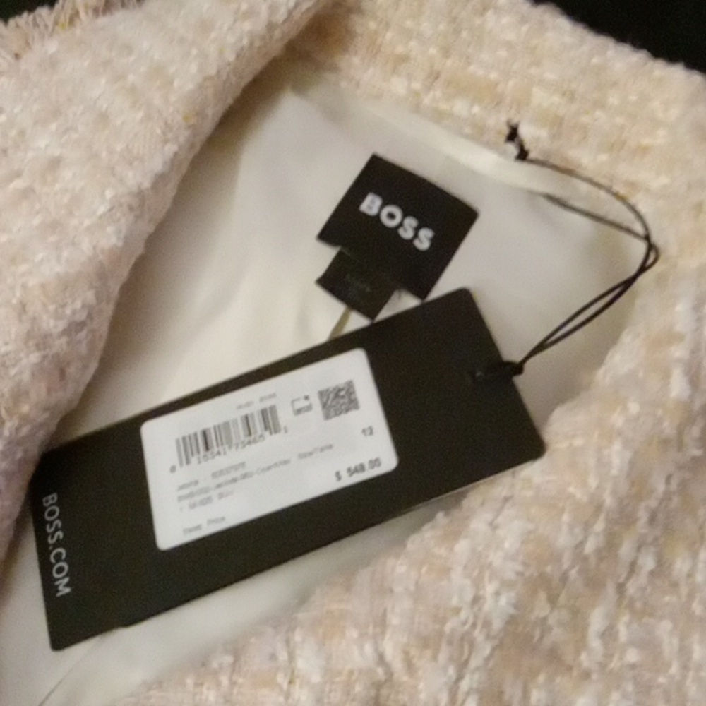 HUGO BOSS WOMENS PINK WHITE TWEED STYLE BLAZER JACKET SIZE US 12 NEW WITH TAGS - Picture 2 of 6